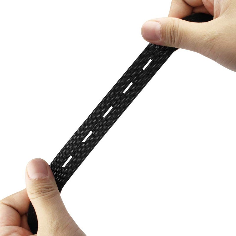 Yookat 4 Rolls Elastic Band with Holes Elastic Band Button Elastic Button Holes Sewing Elastic Bands with Buttonhole and 100Pcs 18mm Black Resin Button (Black and White, 3/4 inch) - Image 4